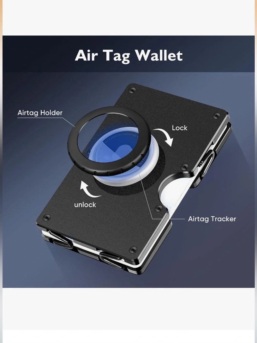 AirTag Black and Silver Slim Metal Money Clip with Tool